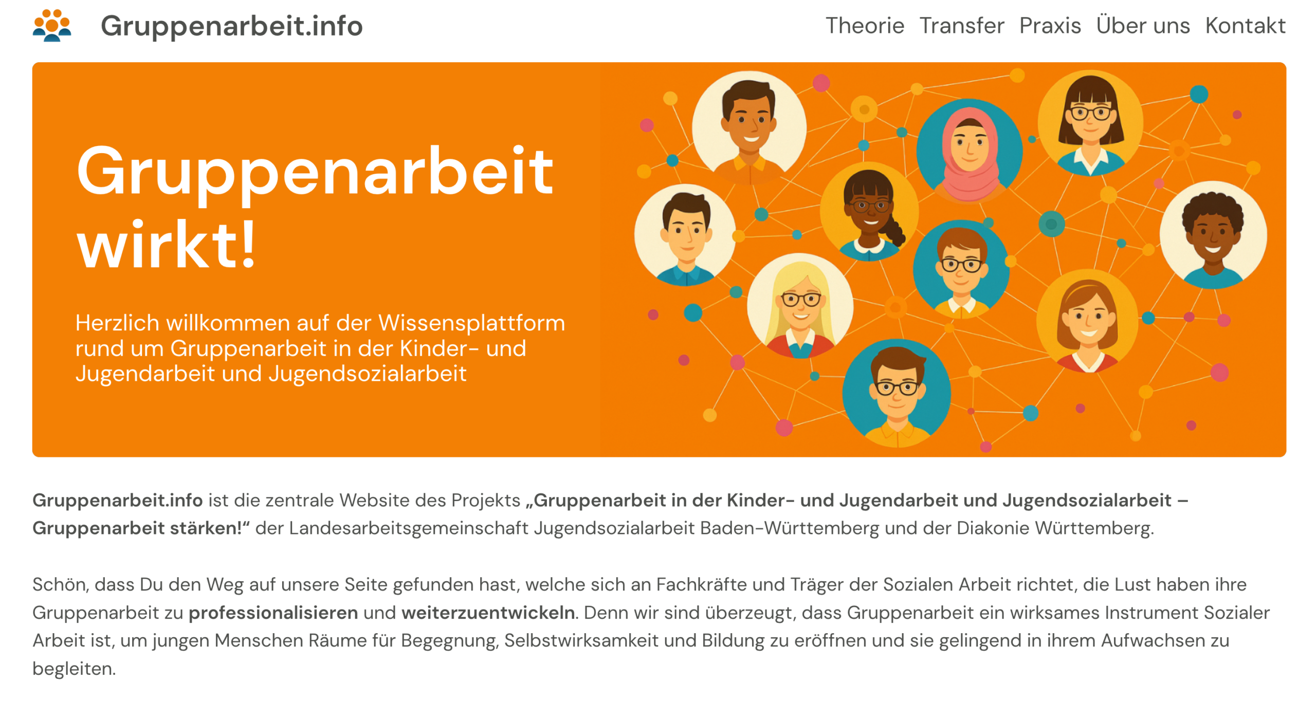 Screenshot der Webdesign-Referenz Gruppenarbeit.info – Wissensplattform für Kinder- und Jugendarbeit