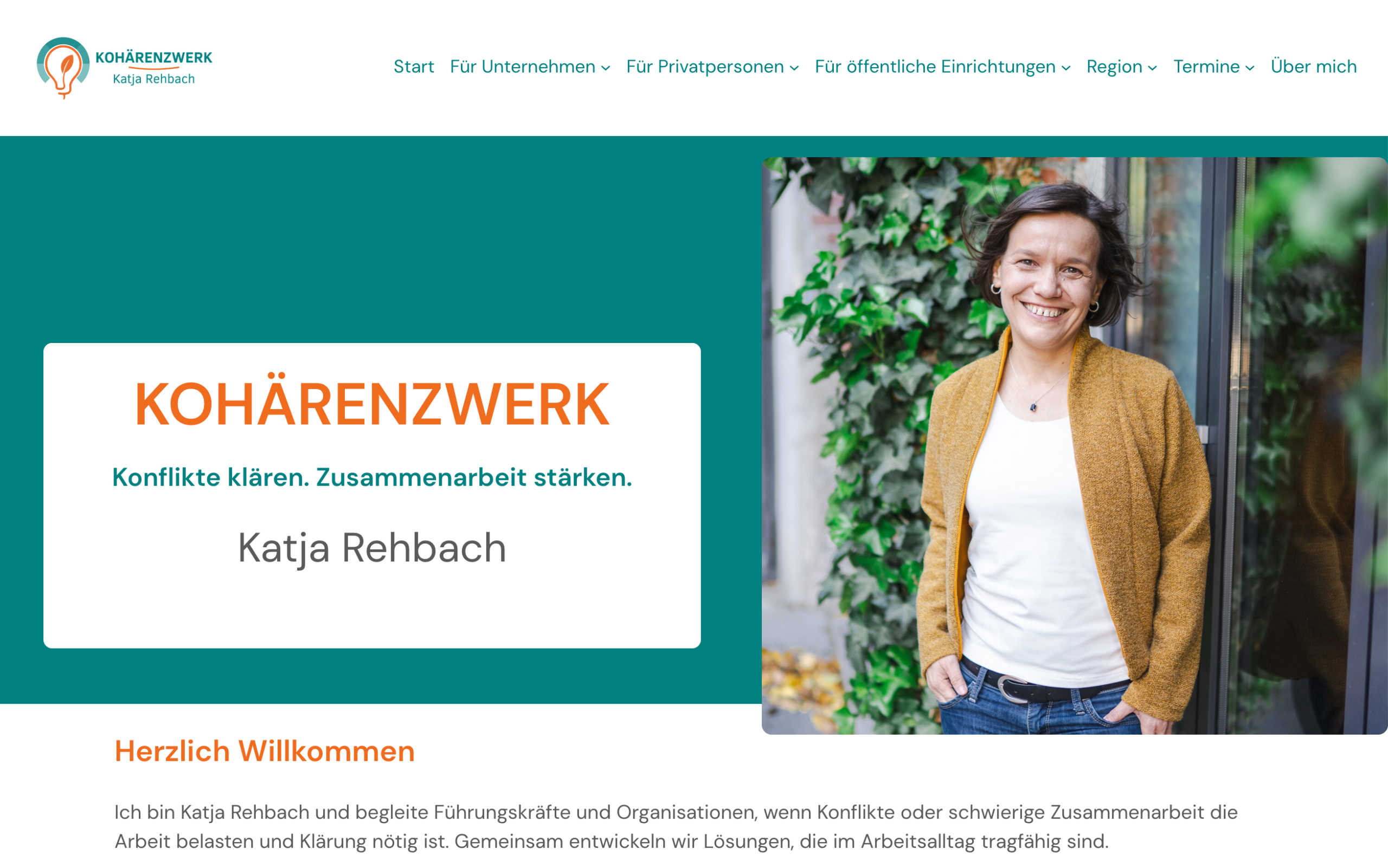 Screenshot der Webdesign-Referenz Kohärenzwerk – Website für Mediation und Konfliktberatung