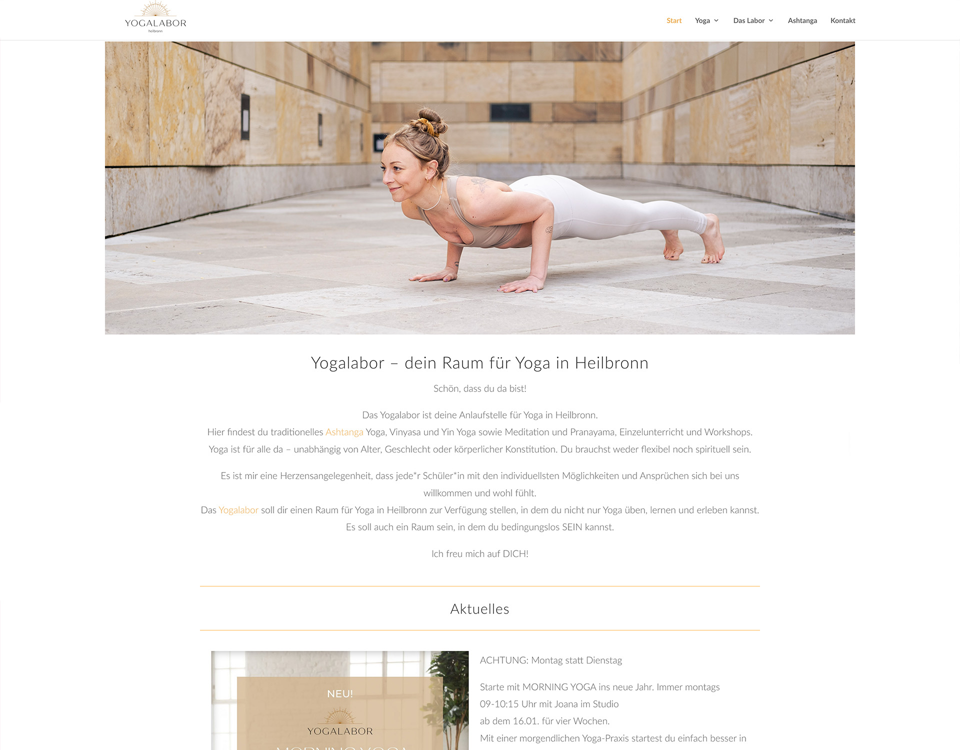 Screenshot der Webdesign-Referenz Yogalabor Heilbronn – Studio-Website